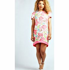 boohoo Poppy Neon Contrast Floral Shift Dress - multi
