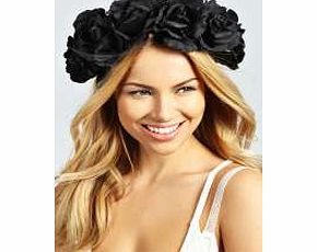 boohoo Poppy Rose Floral Crown - black azz27093