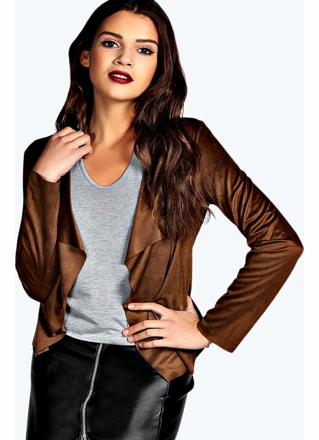 boohoo Poppy Suedette Jacket - chocolate azz14368