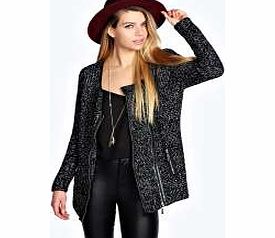 boohoo Prinny Pu Trim Knit Biker Jacket - charcoal