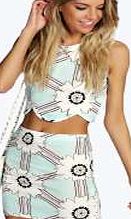 boohoo Printed Crepe Mini Skirt - mint azz05663