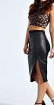 boohoo PU Front Pencil Skirt - black azz41191