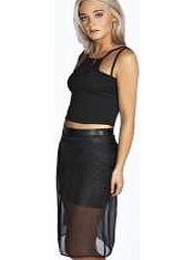 boohoo PU Mini Skirt With Chiffon Overlay - black