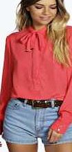 boohoo Pussybow Chiffon Blouse - coral azz04857