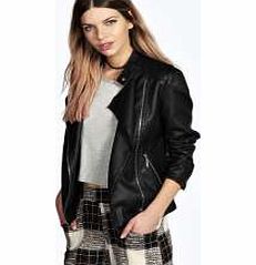 boohoo Quilted Faux Leather Biker Jacket - black azz16552