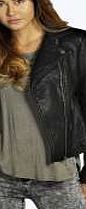 boohoo Quilted Sleeve Faux Leather Biker Jacket - black