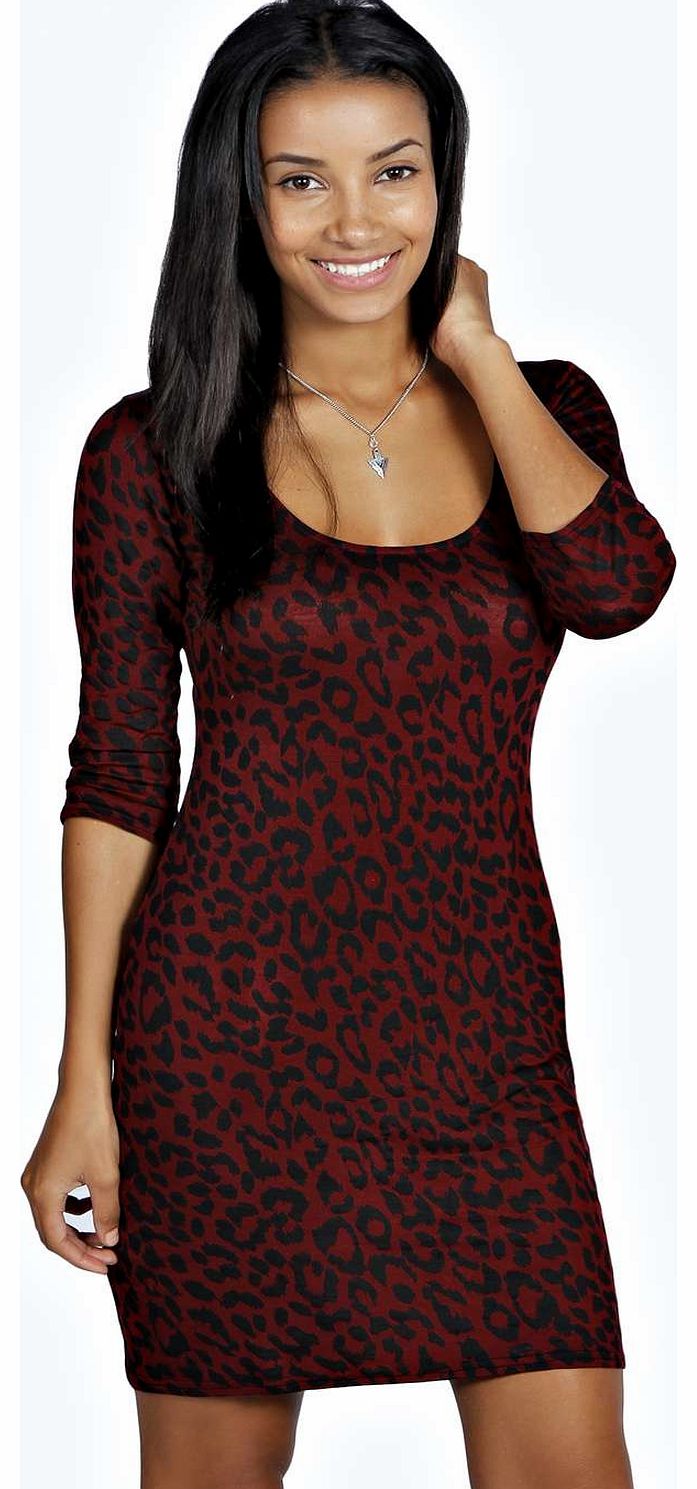 boohoo Rachel 3/4 Sleeve Leopard Print Bodycon Dress -