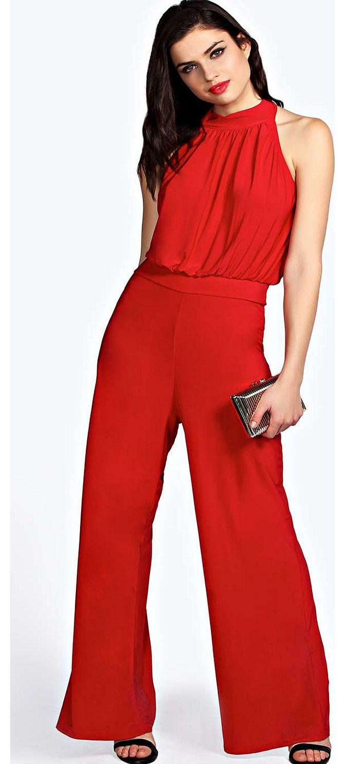 Ragina Slinky High Neck Halter Jumpsuit - red