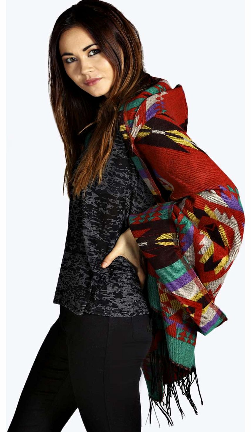 Ramona Hooded Aztec Blanket - red azz17423