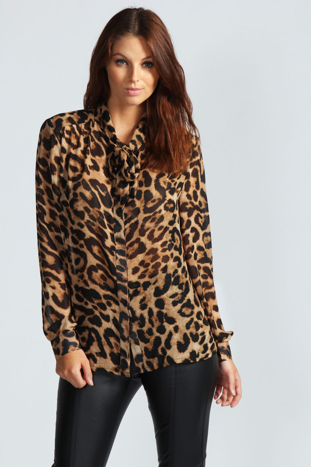 Rebecca Leopard Print Pussy Bow Blouse -