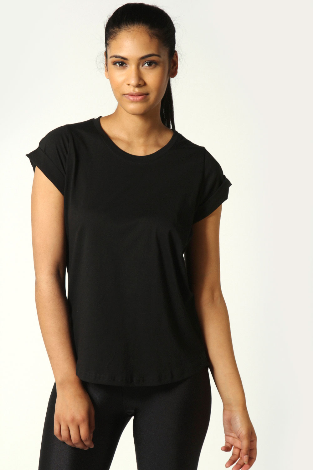 boohoo Ria Roll Back Sleeve Jersey T-Shirt -