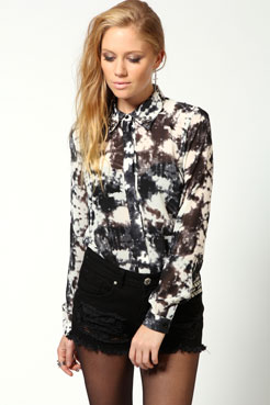 Ria Tie Dye Chiffon Blouse With Studded Collar