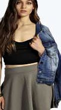 boohoo Ribbed Full Circle Skater Skirt - khaki azz02147