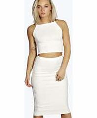 boohoo Ribbed Stripe Bodycon Midi Skirt - ivory azz12033