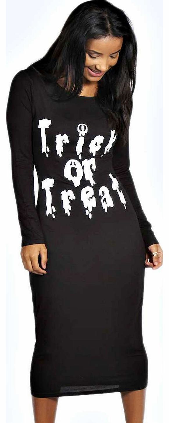 boohoo Riley Slash Back Long Sleeve Midi Dress - black