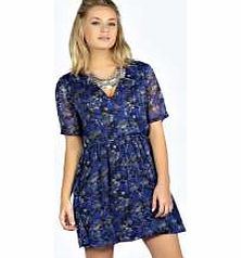 boohoo Riley Wrap Front Printed Chiffon Skater Dress -