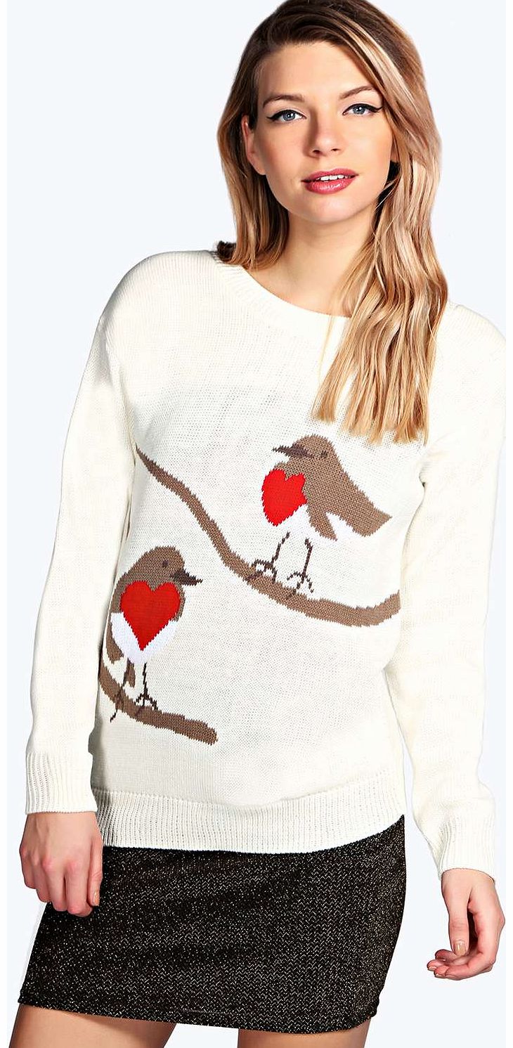 boohoo Robin Red Breast Jumper - cream azz14831