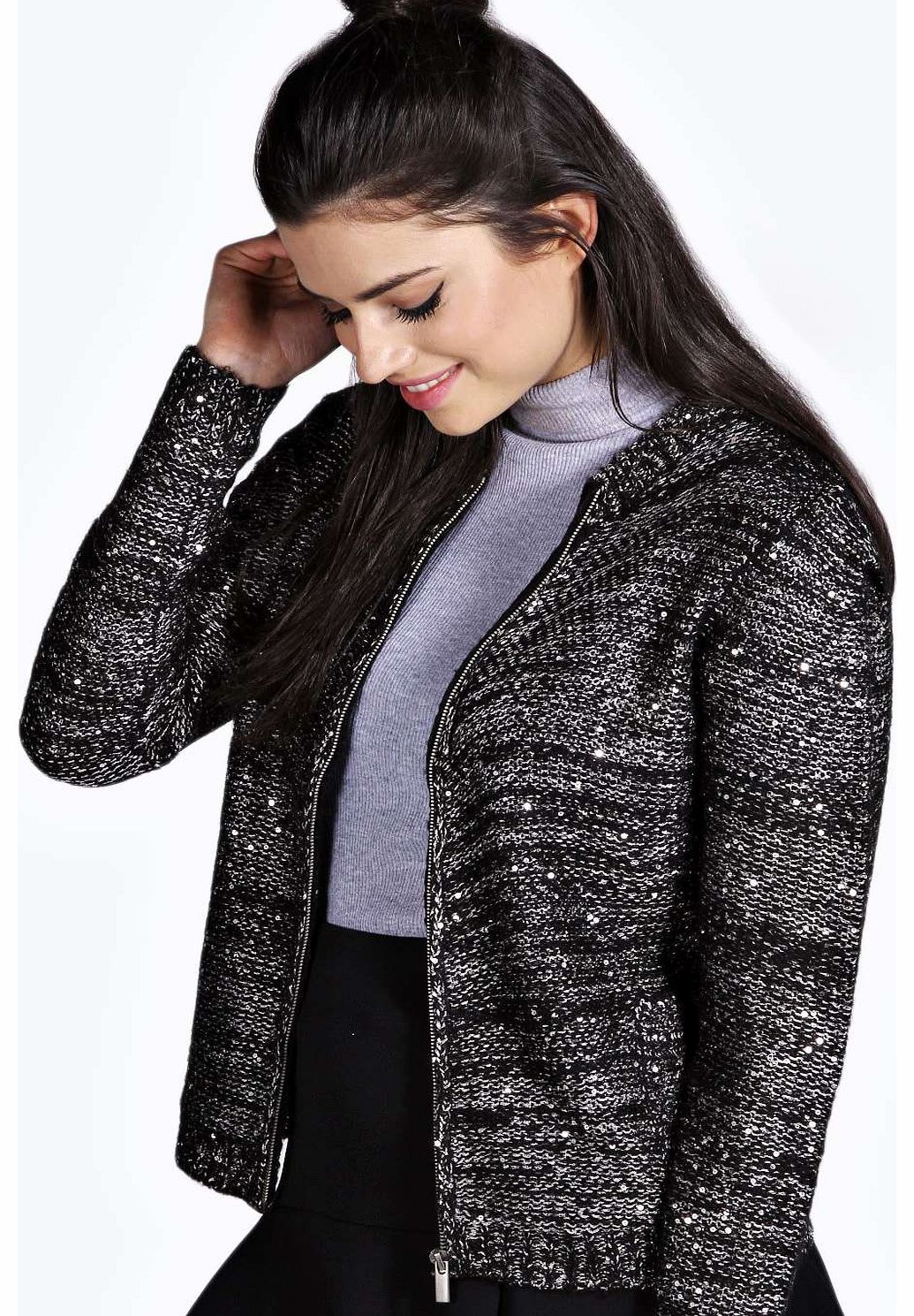 Robyn Sequin Zip Cardigan - black azz14064