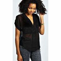 boohoo Rochelle Oversized Wrap Front Blouse - black