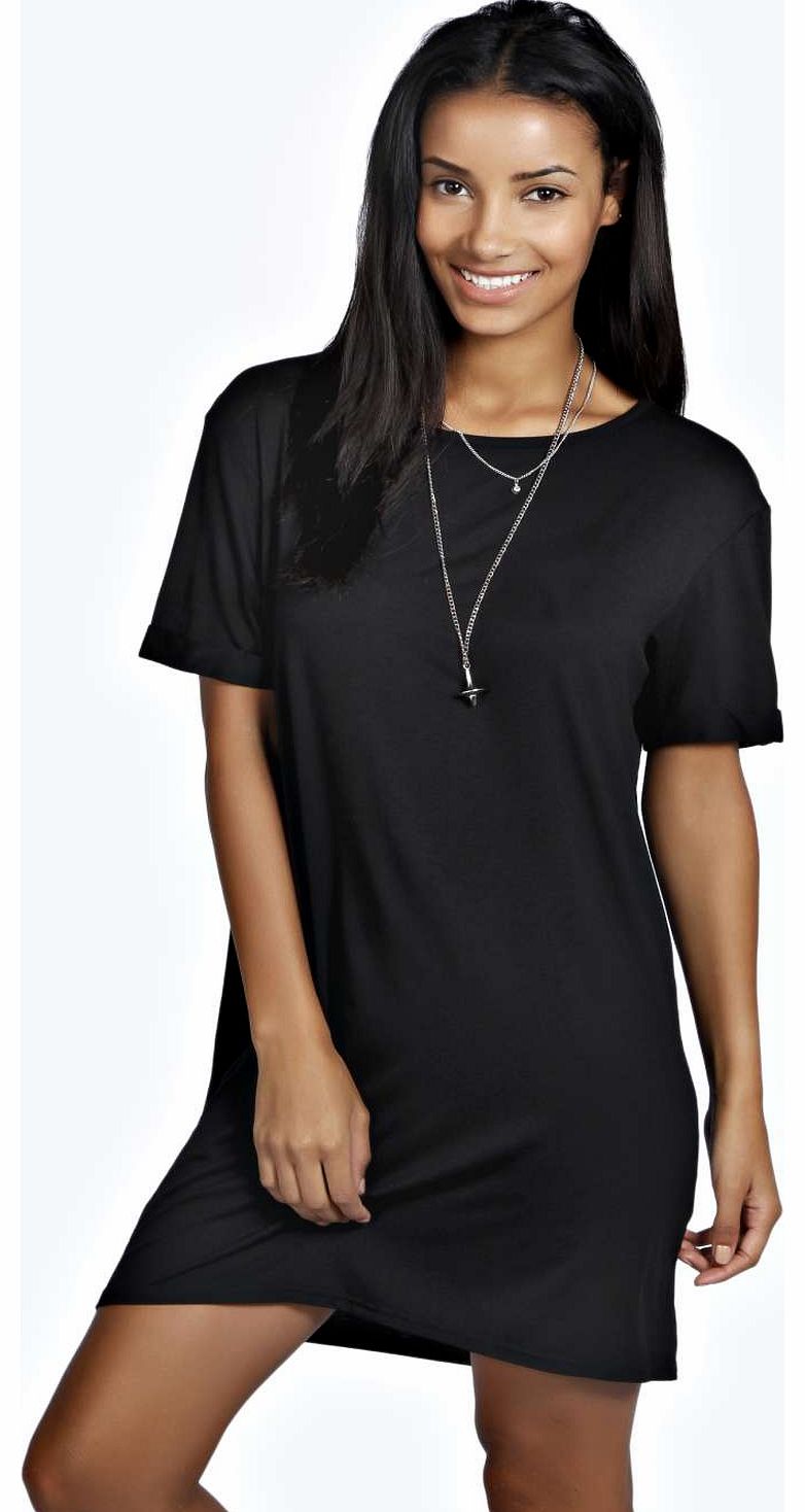 Rochelle Turn Back Sleeve TShirt Dress - black