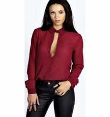 boohoo Rosella Collared Deep Plunge Long Sleeve Blouse