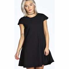 boohoo Rosie Cap Sleeve Crepe Swing Dress - black