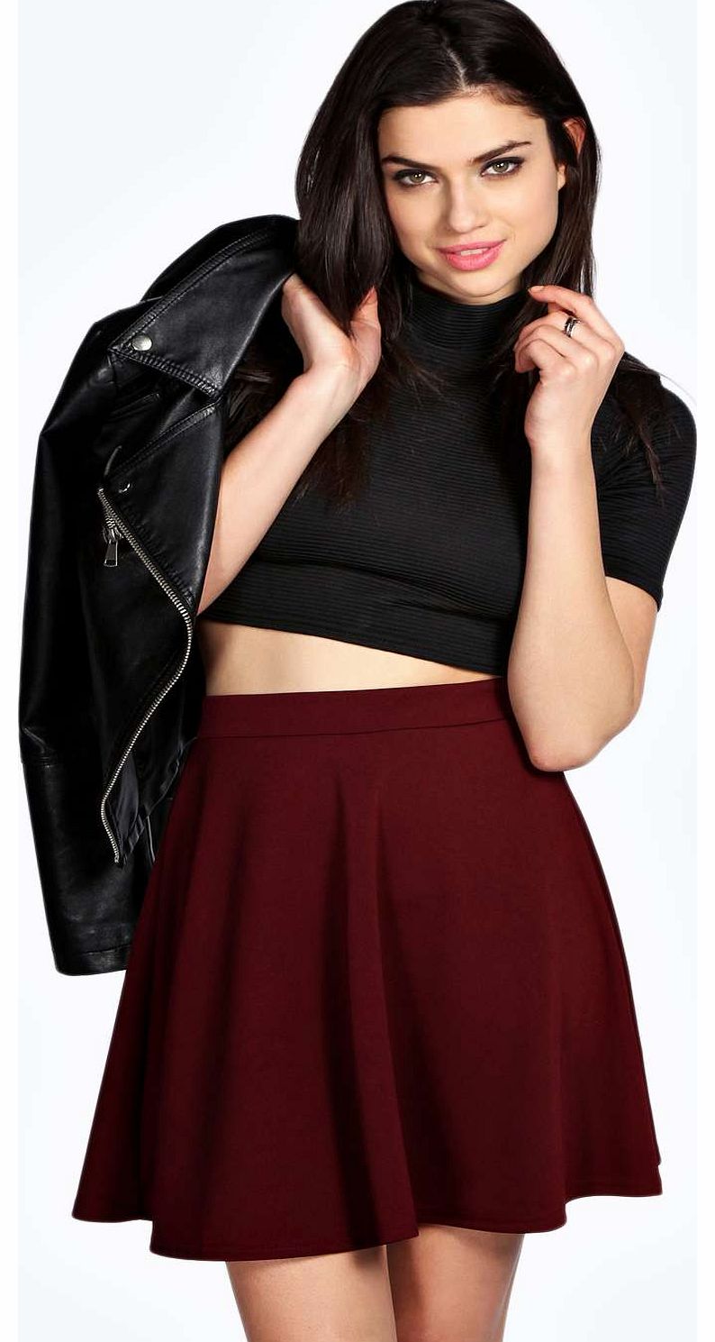 boohoo Rosie Full Circle Scuba Skater Skirt - berry