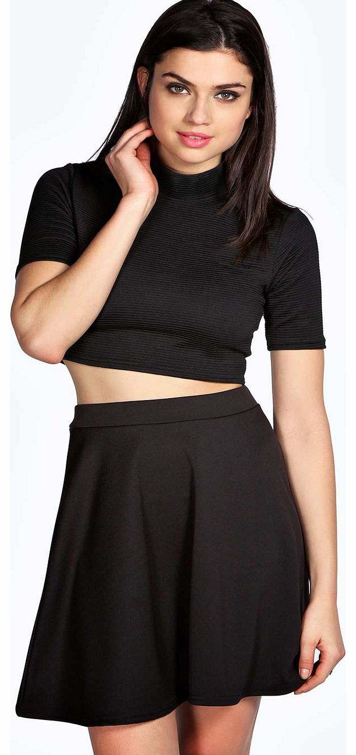 boohoo Rosie Full Circle Scuba Skater Skirt - black