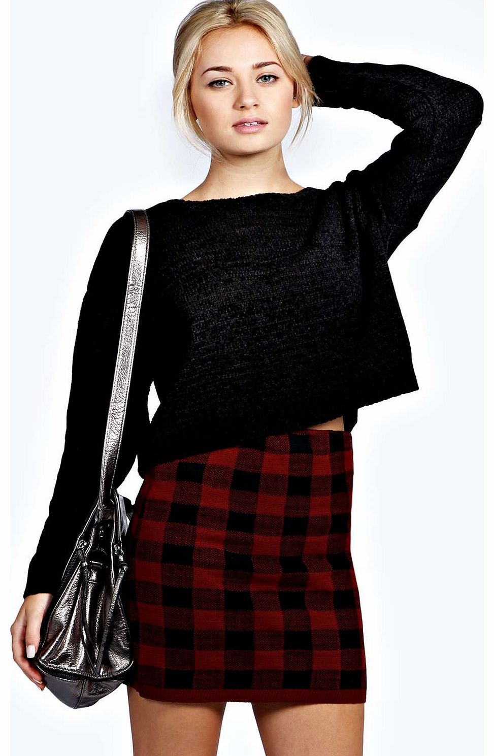 Rosie Knitted Checked Mini Skirt - berry azz18594