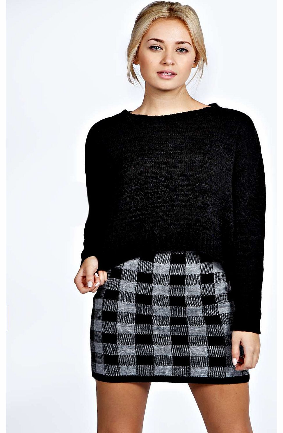 Rosie Knitted Checked Mini Skirt - black azz18594