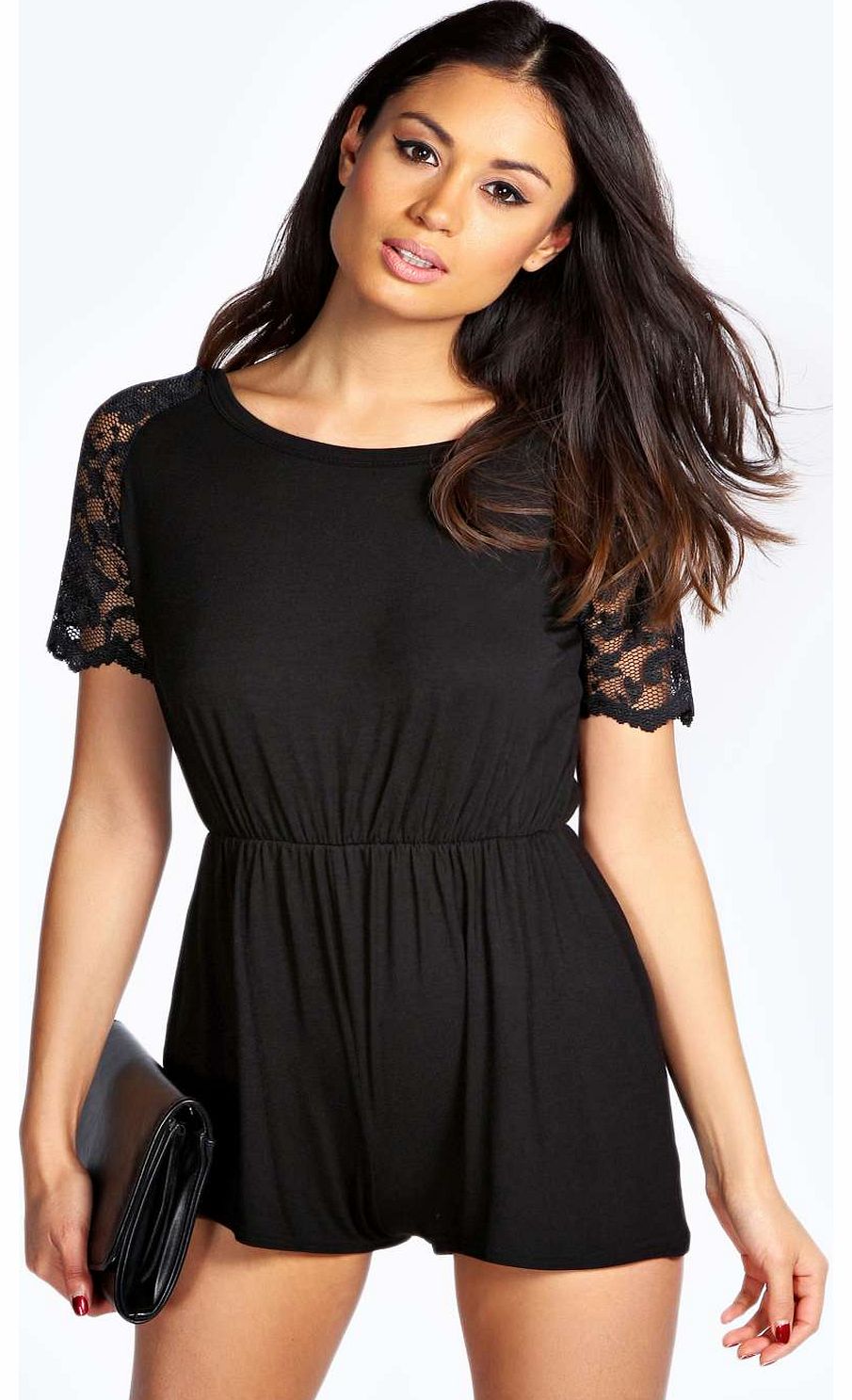Rosina Lace Sleeved Playsuit - black azz19270