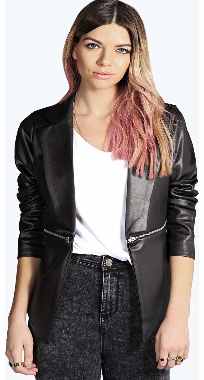 boohoo Rosina Zip Detail PU Coated Scuba Tailored
