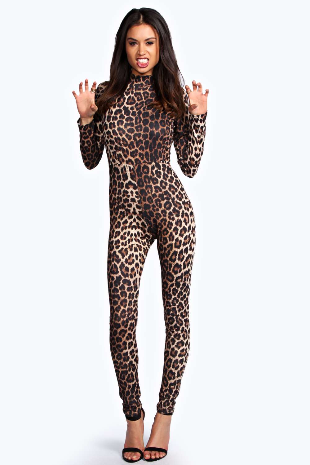 boohoo Roxy Leopard Print Catsuit - brown azz17415