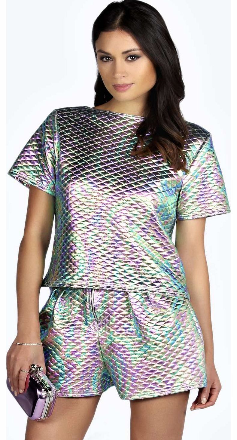 boohoo Roxy Quilted Metallic Zip Shorts - silver azz19261