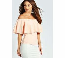 boohoo Roz Scuba Frill Top - nude azz24117