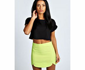 boohoo Rubie Scalloped Side Woven Mini Skirt - lime