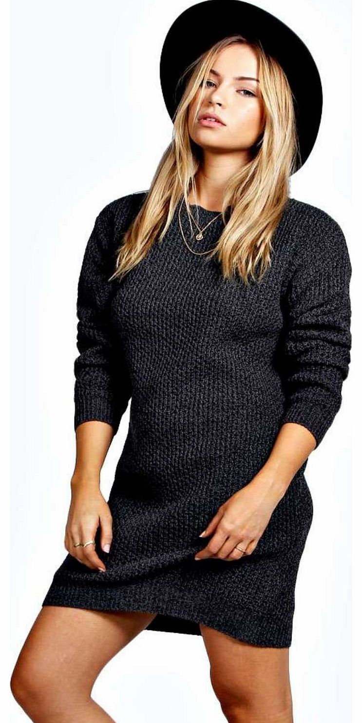 boohoo Ruby Chunky Knit Round Neck Jumper Dress - black