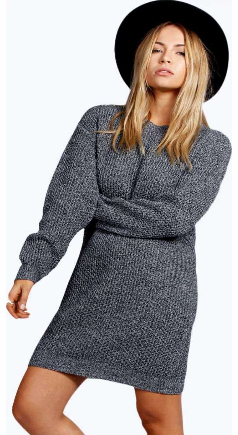 boohoo Ruby Chunky Knit Round Neck Jumper Dress - grey