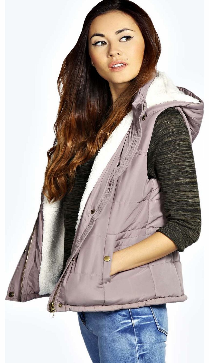 boohoo Ruby Padded Gilet With Hood - grey azz15571