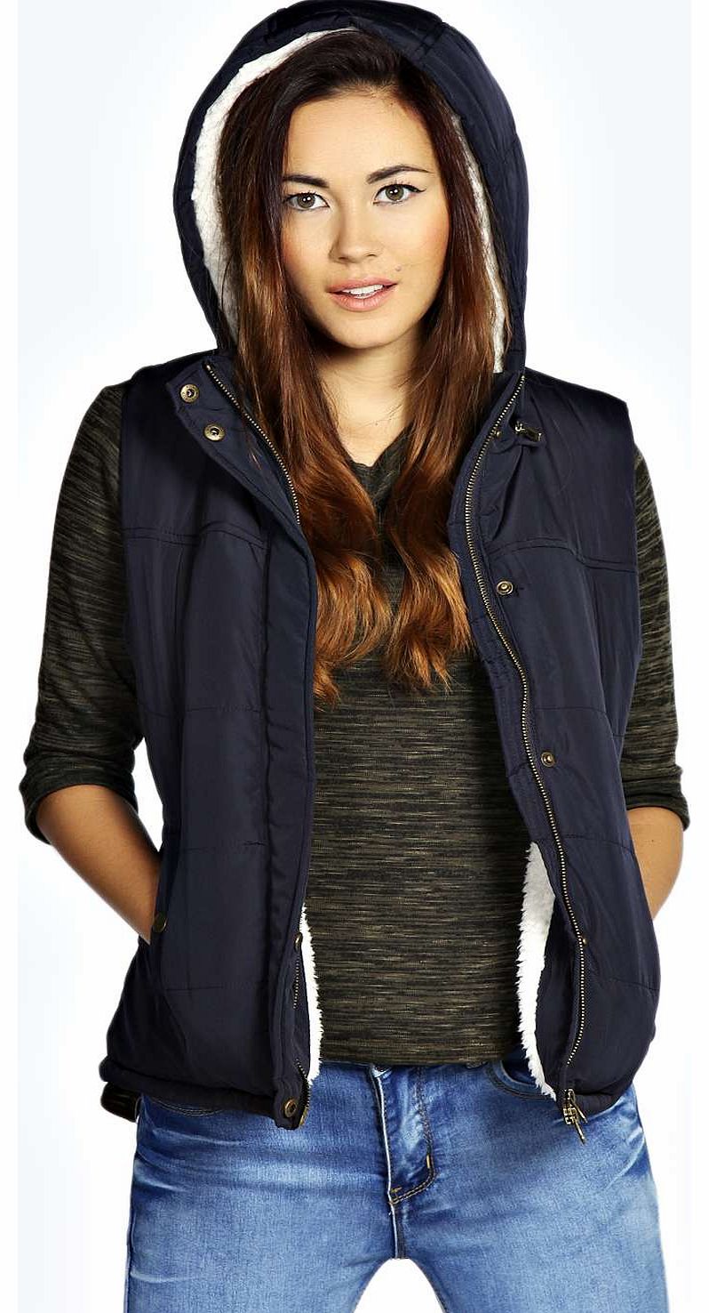 boohoo Ruby Padded Gilet With Hood - navy azz15571