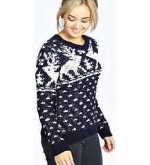 boohoo Ruby Reindeer Christmas Jumper - navy azz23336