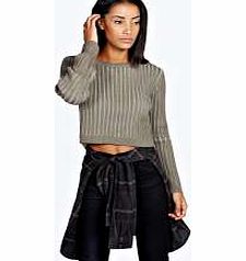 boohoo Ruby Rib Crop Jumper - khaki azz22363