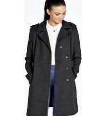 Ruby Tie Belt Military Coat - black azz30076