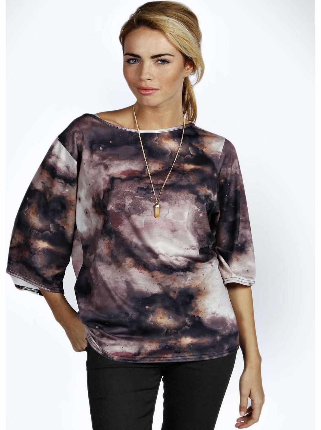 boohoo Ruby Utopia Print Oversized Kimono Top - mocha