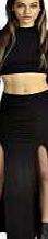 boohoo Ruched Side Double Split Jersey Maxi Skirt -