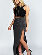 boohoo Ruched Side Jersey Maxi Skirt - charcoal azz50583