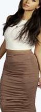 boohoo Ruched Sides Jersey Midi Skirt - mocha azz05980