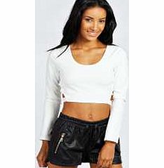 Rylie Cage Side Long Sleeve Crop Top - cream