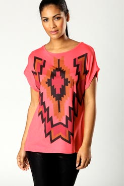 boohoo Sadie Aztec Print T-shirt Female