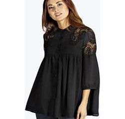 boohoo Saffron Lace Insert Button Through Blouse -